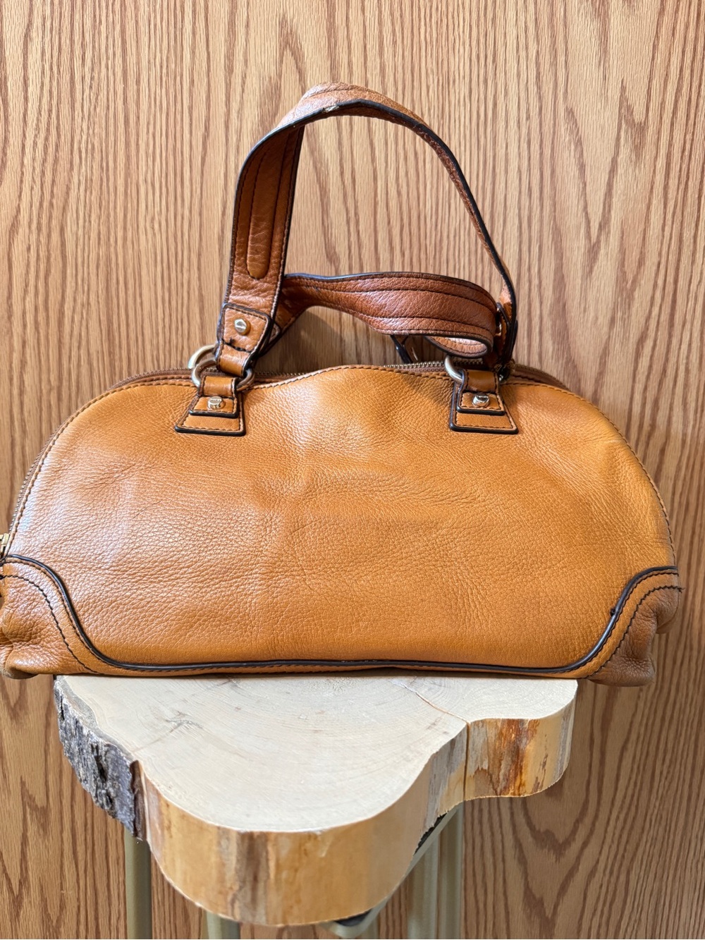 Danier Leather Cognac Tan Satchel Bowling Bag Handbag